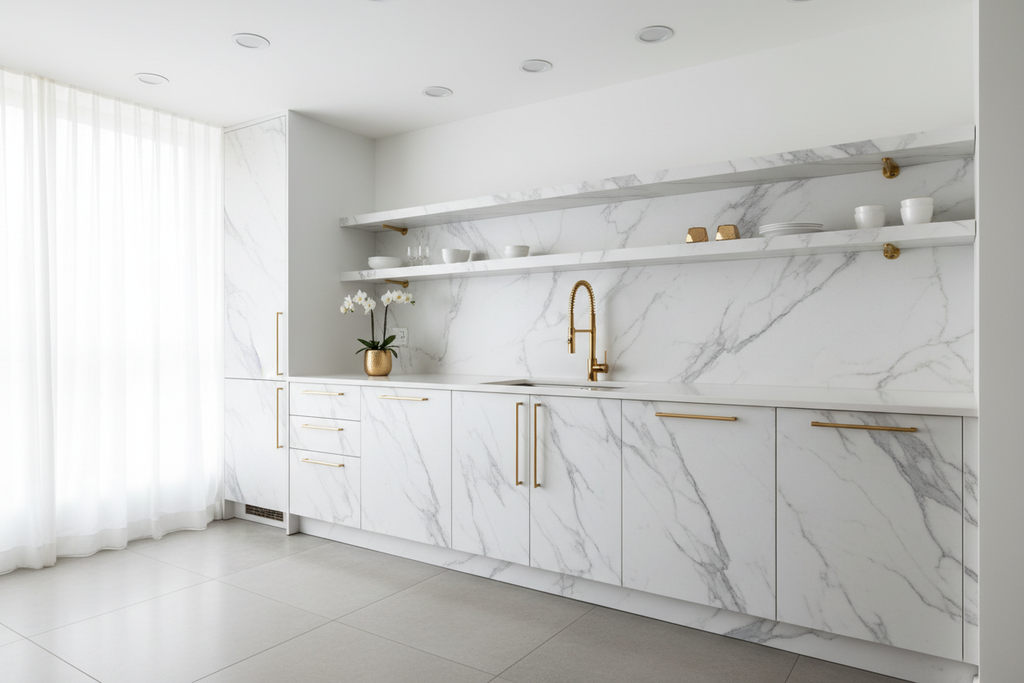 Calacatta Marble Kitchen Cabinet Wrap