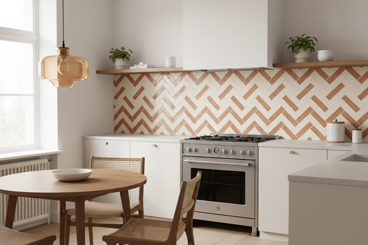 Herringbone Tile Kitchen Splashback Vinyl