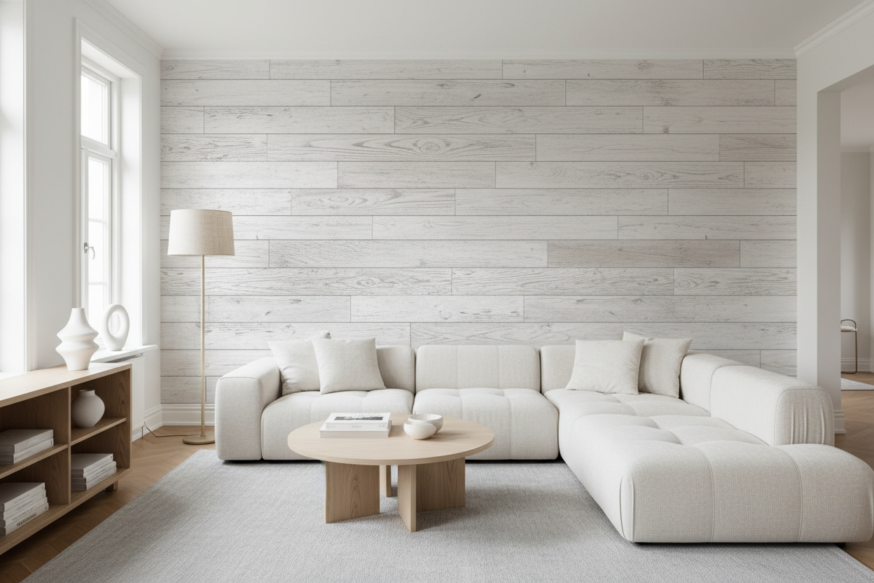 Limed Oak Wood Panelling Vinyl